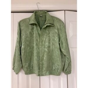 Fuda International Vintage 100% Silk Jacquard Panda Bird Bomber Jacket Green M